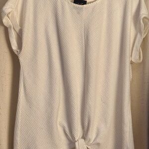W5 White Short-Sleeve Knot-Front Top